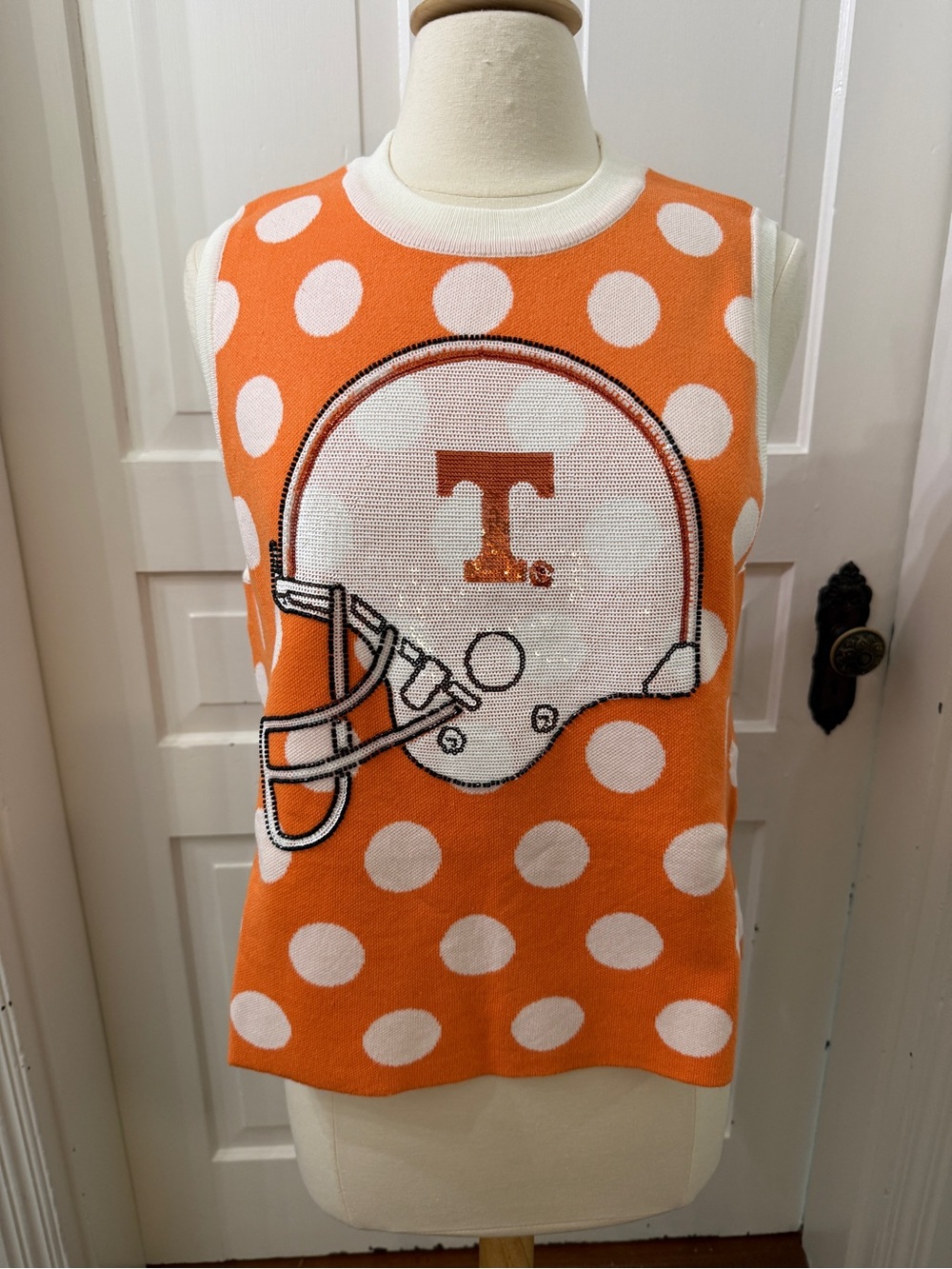 QUEEN OF SPARKLES Orange Polka Dot Football Graphic Tank